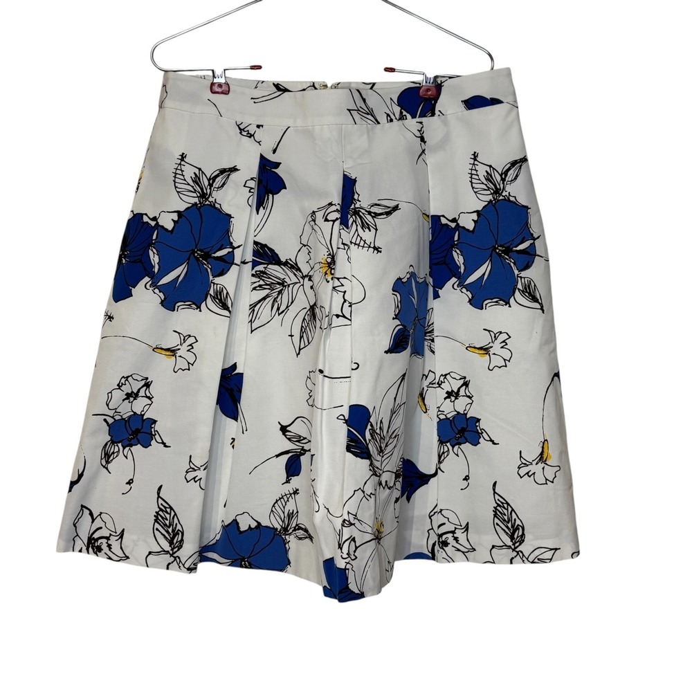 Brooks Brothers Red Fleece Pleated Floral Skirt White Blue Cotton Pockets 8